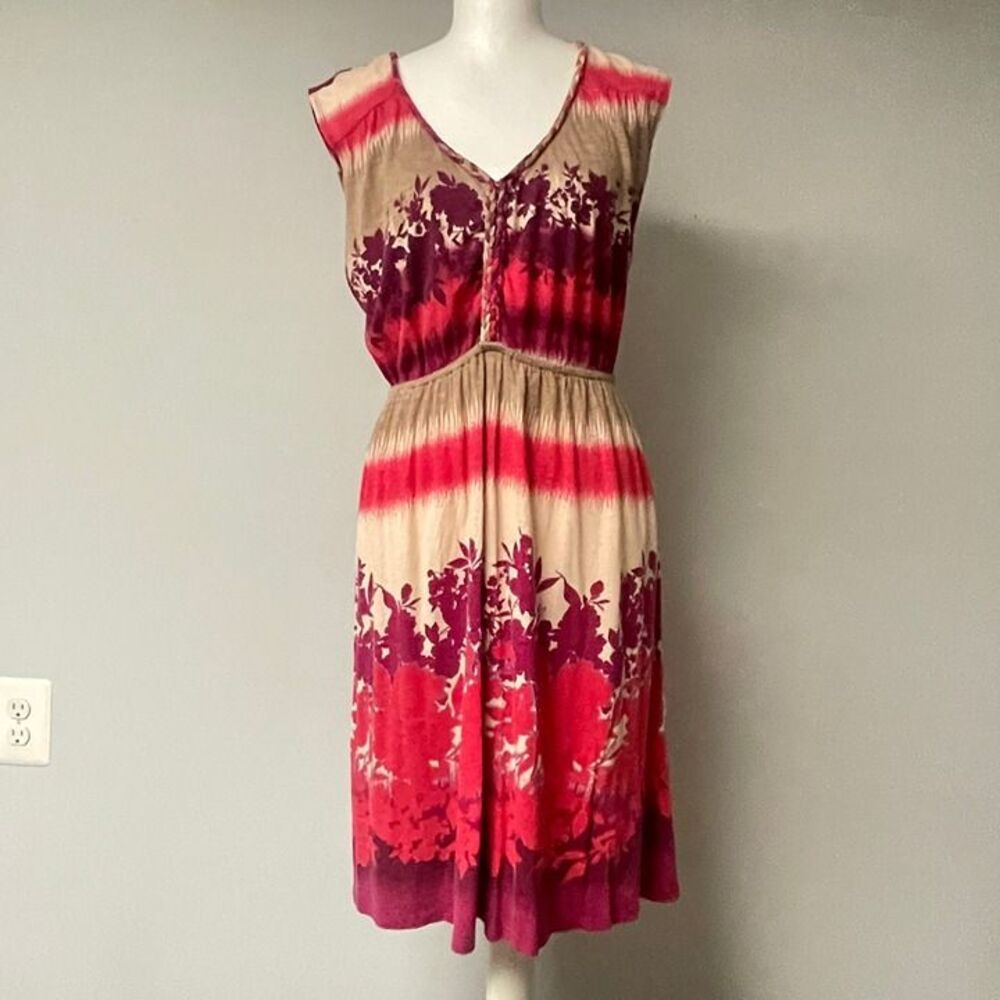 Sonoma Boho Floral Print Sleeveless Tank Dress Cotton Blend V-Neck Size M